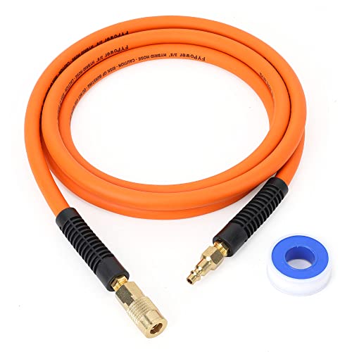 FYPower Air Compressor Whip Hose 3/8 Inch x 10 Feet Lead in Hybrid Hose with Fittings, Flexible and Kink Resistant, 1/4" Industrial Quick Coupler and Plug Kit - Image 1