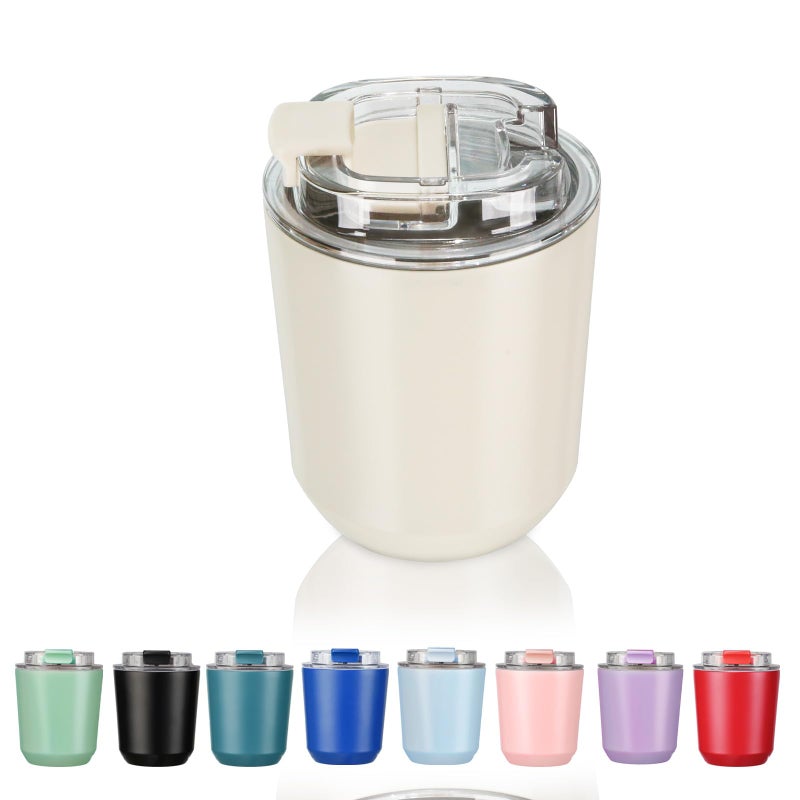 Puraville Insulated Tumblers with Lid, 10 oz Travel Coffee Mug Stainless Steel Vacuum Cup, Leak Proof Reusable Double Walled Coffee Tumbler for Iced and Hot Drinks, Cream - Image 1