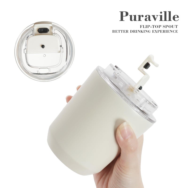 Puraville Insulated Tumblers with Lid, 10 oz Travel Coffee Mug Stainless Steel Vacuum Cup, Leak Proof Reusable Double Walled Coffee Tumbler for Iced and Hot Drinks, Cream - Image 5
