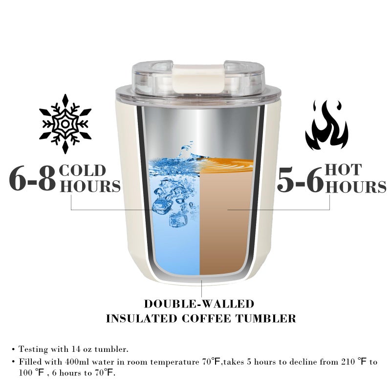 Puraville Insulated Tumblers with Lid, 10 oz Travel Coffee Mug Stainless Steel Vacuum Cup, Leak Proof Reusable Double Walled Coffee Tumbler for Iced and Hot Drinks, Cream - Image 3