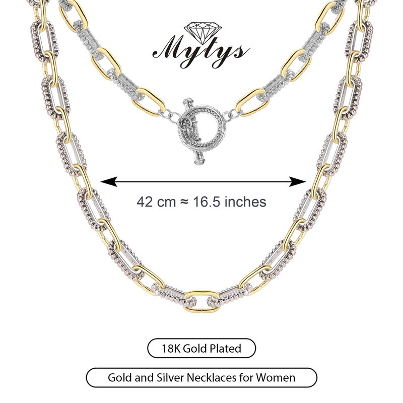 Mytys Women's Link Necklace 18k Gold Plated Double Twist Wire Gold and Silver 2 Tone Chain Necklaces Christmas New Year Jewelry (Short Gold & Silver 7) - Image 4