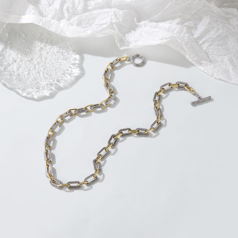 Mytys Women's Link Necklace 18k Gold Plated Double Twist Wire Gold and Silver 2 Tone Chain Necklaces Christmas New Year Jewelry (Short Gold & Silver 7) - Image 5