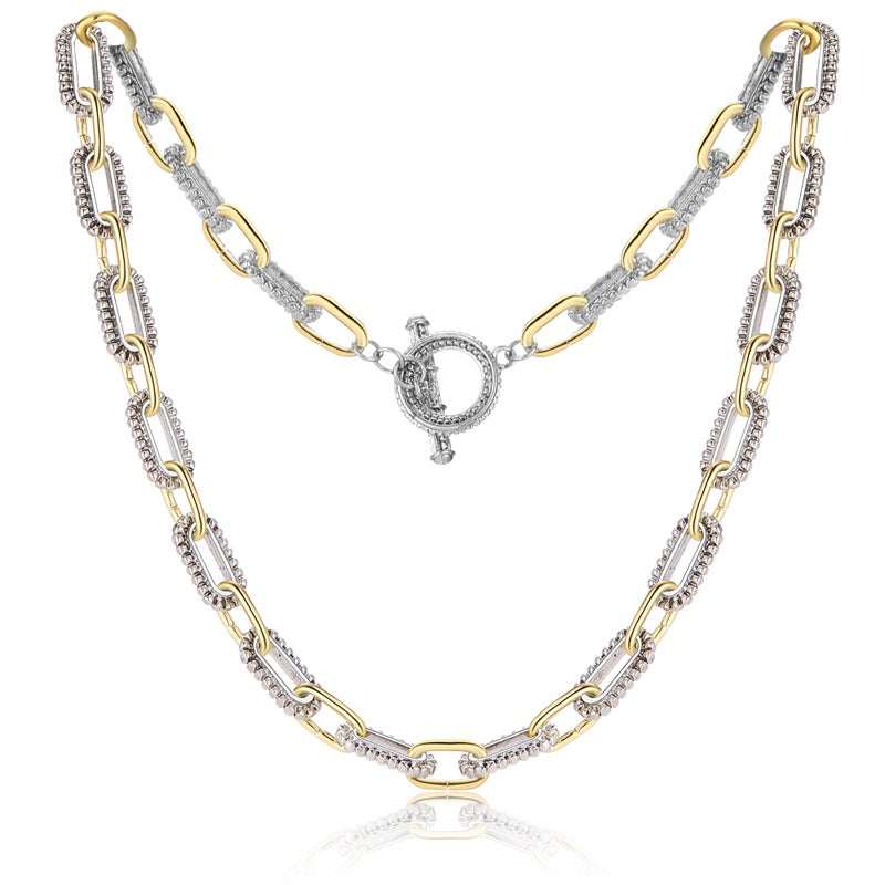 Mytys Women's Link Necklace 18k Gold Plated Double Twist Wire Gold and Silver 2 Tone Chain Necklaces Christmas New Year Jewelry (Short Gold & Silver 7) - Image 1