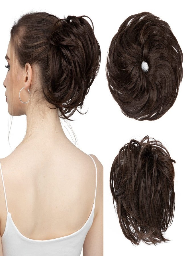 سارلا وصلات شعر سارلا على شكل كعكة شعر فوضوية، شعر صناعي مجعد مرفوع، ربطات شعر صناعية، وصلات ذيل حصان للنساء، لون بني داكن، قطعة واحدة - Image 1
