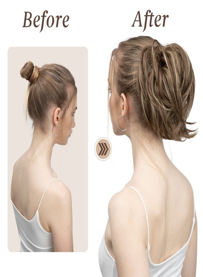 سارلا وصلات شعر سارلا على شكل كعكة شعر فوضوية، شعر صناعي مجعد مرفوع، ربطات شعر صناعية، وصلات ذيل حصان للنساء، لون بني داكن، قطعة واحدة - Image 5