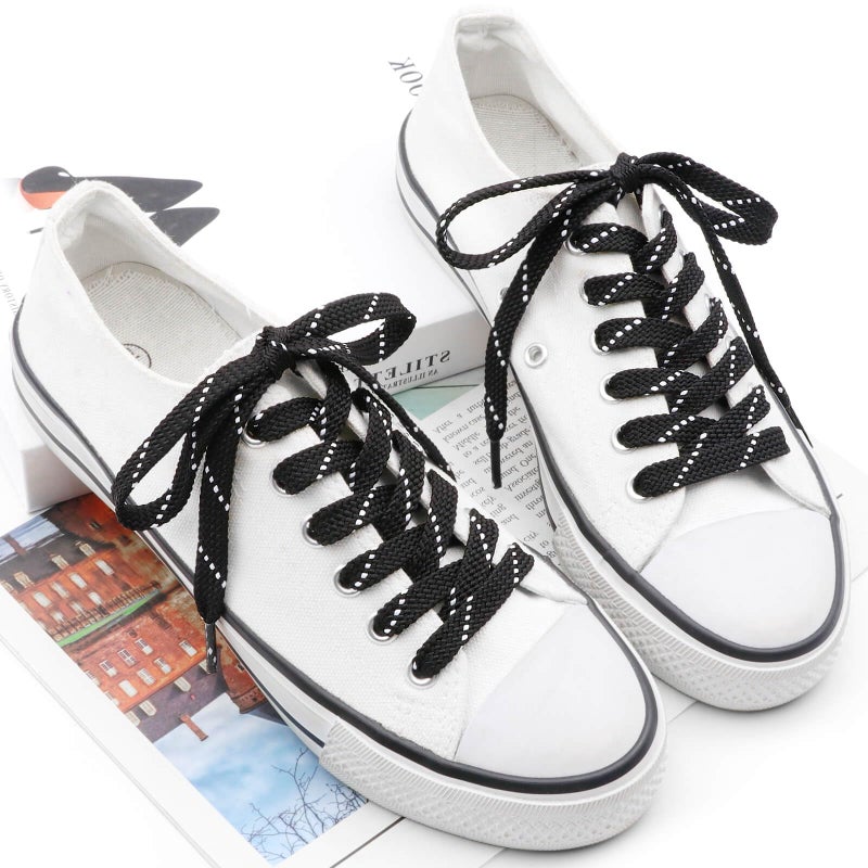 DANHUA Flat Thick Sneakers Shoelaces: 2 Pair 39.37 inch Black White Twill Point Athletic Shoe Laces - Image 4