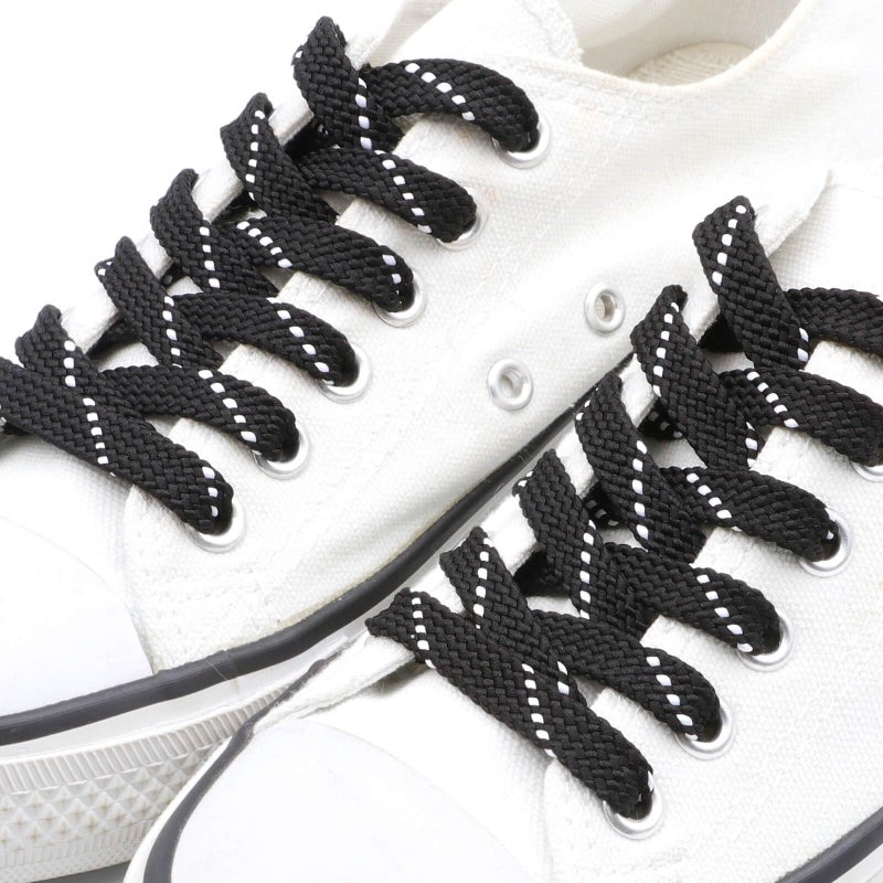 DANHUA Flat Thick Sneakers Shoelaces: 2 Pair 39.37 inch Black White Twill Point Athletic Shoe Laces - Image 3