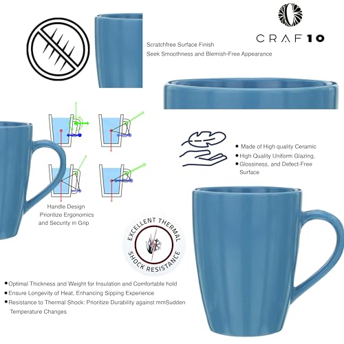 CRAF10 Exquisite Solid Ceramic Coffee Mugs - Light Blue Color,Microwave Safe- 340ml Capacity, Dishwasher & Freezer Safe - Image 4