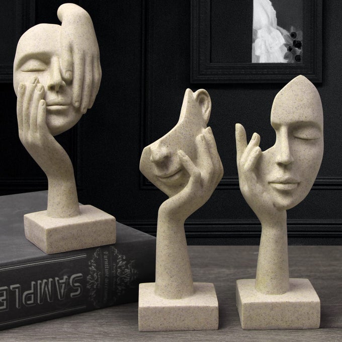 3 PCS THINKER STATUEMODERN HOME RESIN SCULPTURESCOLLECTIBLE FIGURINES FOR HOME OFFICE BOOKSHELF DESKTOP DECORSANDSTONE
