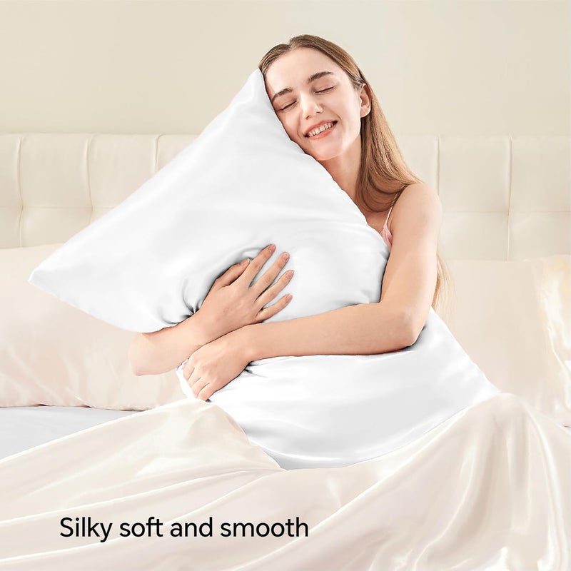 BEDELITE Multiple design variants Satin Pillowcase with Zipper, White King Size Pillow Cases Set of 2, Super Soft and Cooling Similar to Silk Pillow Cases, Gift for Women Men(20x36 Inches) Long term storage compatible - Image 2
