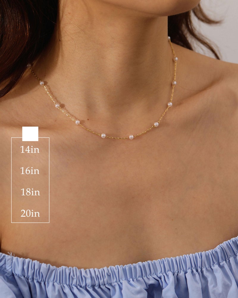 FUNEIA Dainty Pearl Necklace for Women 14K Gold Plated Faux Pearl Choker Necklaces Trendy White Silver Small Pearl Necklace Strand Wedding Prom Bridal Pearls Jewelry 14/16/18/20 Inches - Image 4