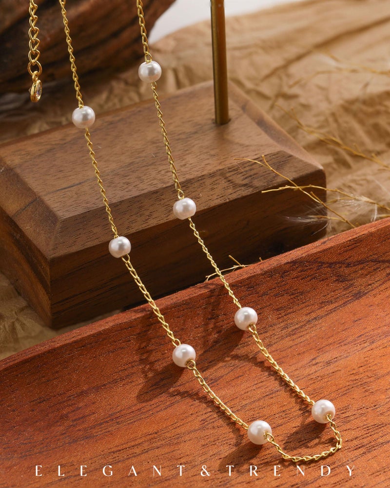 FUNEIA Dainty Pearl Necklace for Women 14K Gold Plated Faux Pearl Choker Necklaces Trendy White Silver Small Pearl Necklace Strand Wedding Prom Bridal Pearls Jewelry 14/16/18/20 Inches - Image 3