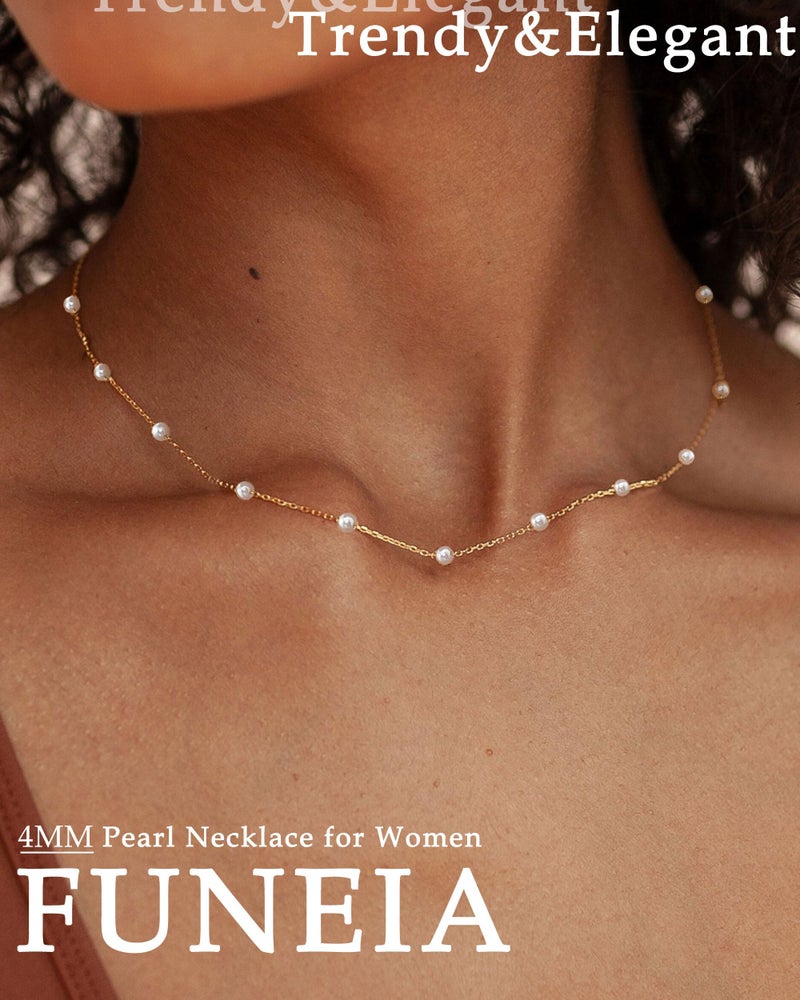 FUNEIA Dainty Pearl Necklace for Women 14K Gold Plated Faux Pearl Choker Necklaces Trendy White Silver Small Pearl Necklace Strand Wedding Prom Bridal Pearls Jewelry 14/16/18/20 Inches - Image 2