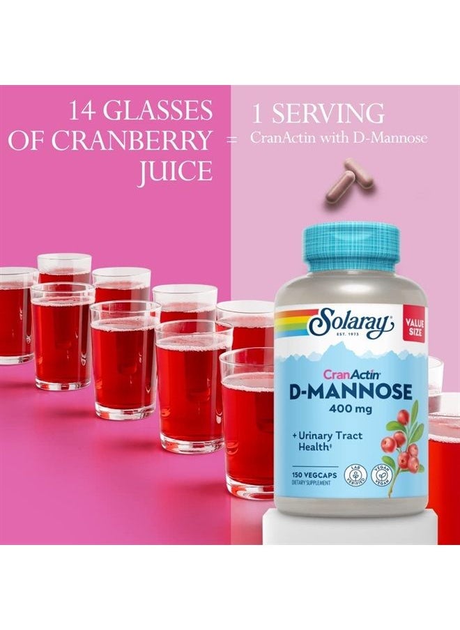 Solaray Solaray D-Mannose with CranActin Cranberry Supplement 400mg, Urinary Tract Health & Bladder Support Capsules with Vitamin C, Vegan, 60 Day Guarantee, 75 Servings, 150 VegCaps  - Image 4