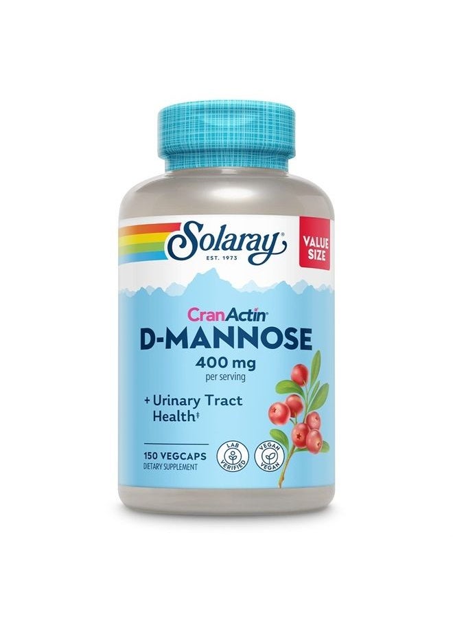 Solaray Solaray D-Mannose with CranActin Cranberry Supplement 400mg, Urinary Tract Health & Bladder Support Capsules with Vitamin C, Vegan, 60 Day Guarantee, 75 Servings, 150 VegCaps  - Image 1