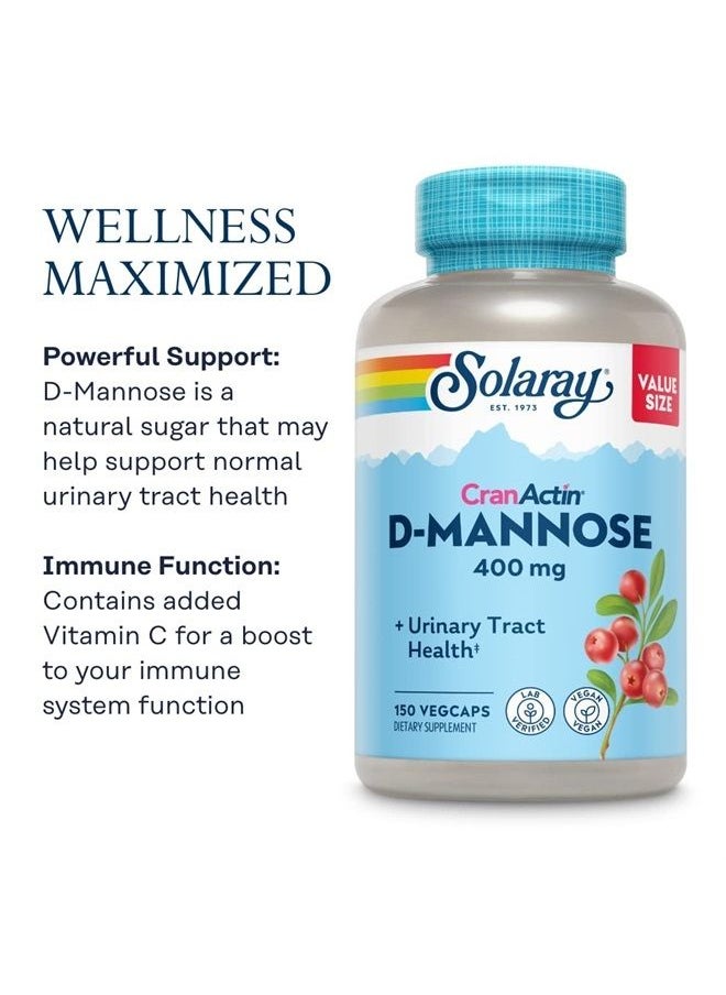 Solaray Solaray D-Mannose with CranActin Cranberry Supplement 400mg, Urinary Tract Health & Bladder Support Capsules with Vitamin C, Vegan, 60 Day Guarantee, 75 Servings, 150 VegCaps  - Image 3