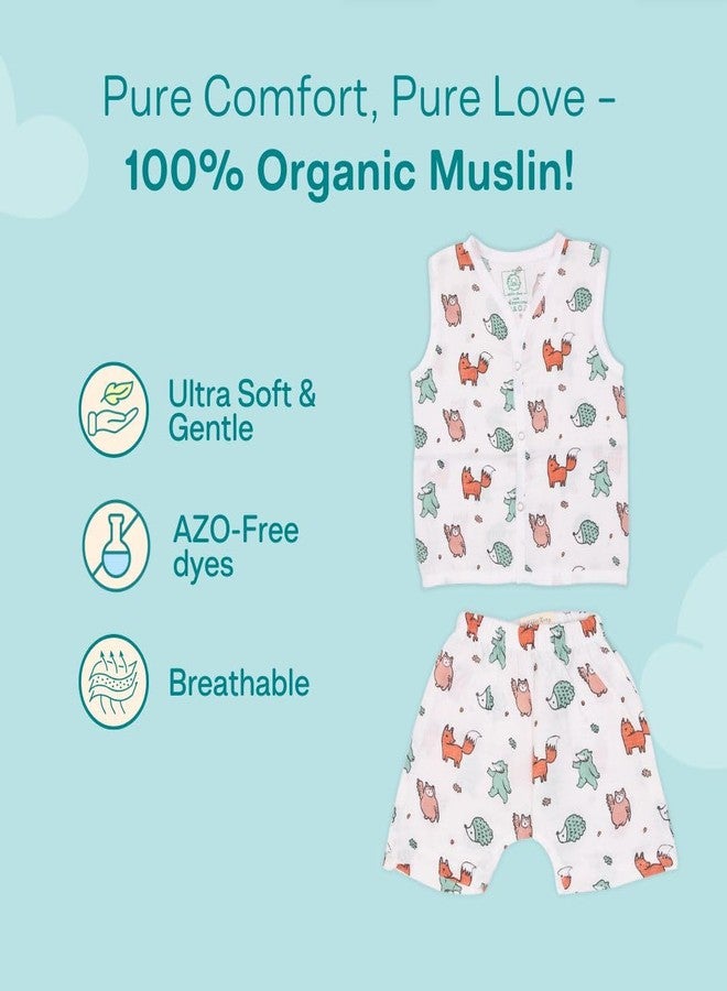 A toddler thing - 100% Organic Cotton Muslin Jabla & Shorts | Woodlander | White Jhabla | Size - Newborns | for Boys & Girls | Comfy Jabala | Sleeveless Vest | Baby Products | Casual Clothing - Image 2
