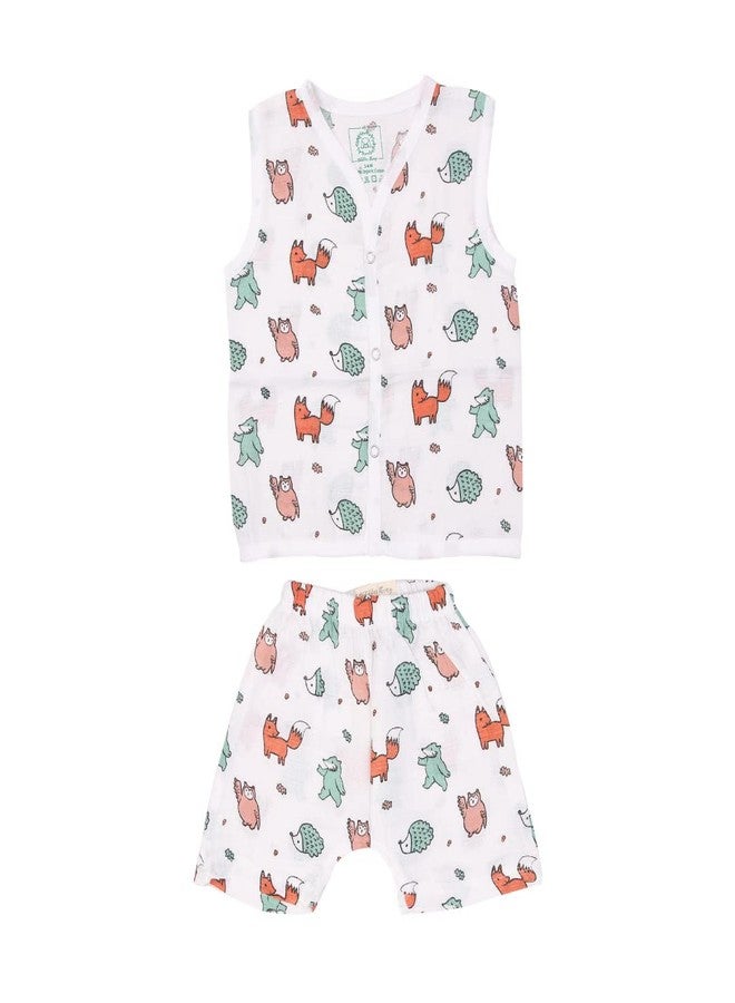 A toddler thing - 100% Organic Cotton Muslin Jabla & Shorts | Woodlander | White Jhabla | Size - Newborns | for Boys & Girls | Comfy Jabala | Sleeveless Vest | Baby Products | Casual Clothing - Image 1