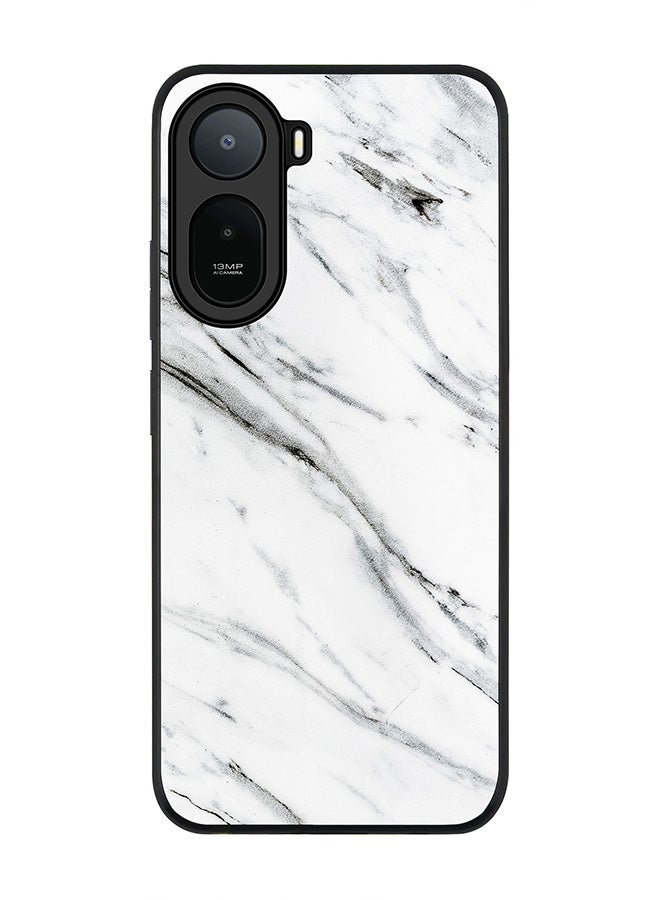 Stylizedd Rugged Case for Xiaomi Redmi A7 Pro 4G / Poco C81 / Poco C81 Pro / Poco C85x 5G- Slim Fit Hybrid Rubber Cover Marble Print Grey White