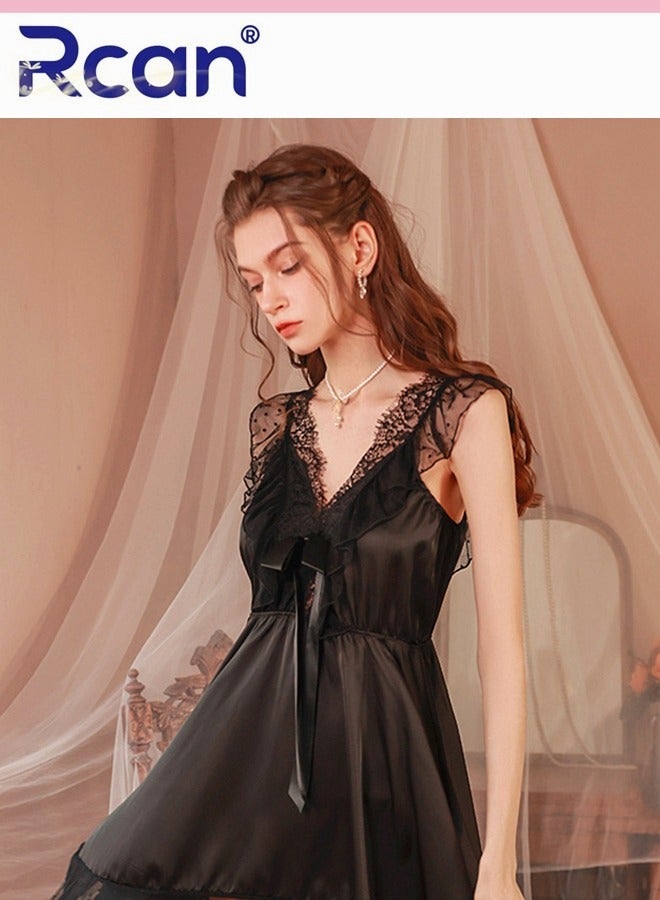 Rcan European Fashion Babydoll V-Neck Lingerie For Women's Home Underwear Silk Satin Backless Sling Ladies Boudoir Dress Sleepwear Nightdress - Image 1