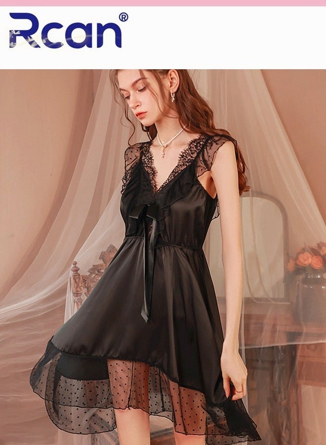 Rcan European Fashion Babydoll V-Neck Lingerie For Women's Home Underwear Silk Satin Backless Sling Ladies Boudoir Dress Sleepwear Nightdress - Image 3