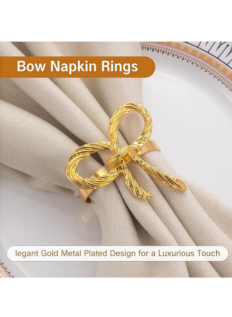 6Pcs Bow Napkin Rings Vintage Gold Ring Holders for Table Setting Elegant Cloth Napkins with Unique Design Ideal for Wedding Dinner Party and Holiday Decorations - Image 3