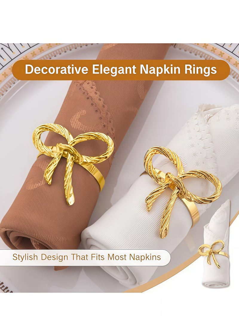 6Pcs Bow Napkin Rings Vintage Gold Ring Holders for Table Setting Elegant Cloth Napkins with Unique Design Ideal for Wedding Dinner Party and Holiday Decorations - Image 4