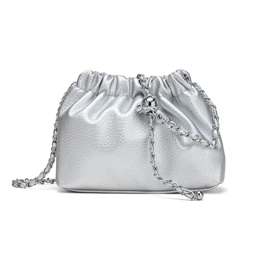 Joryin Trendy Dumpling Women's Crossbody Bag - Evening Clutch Vegan Leather Hobo Cloud Purse, Slivery - Image 1