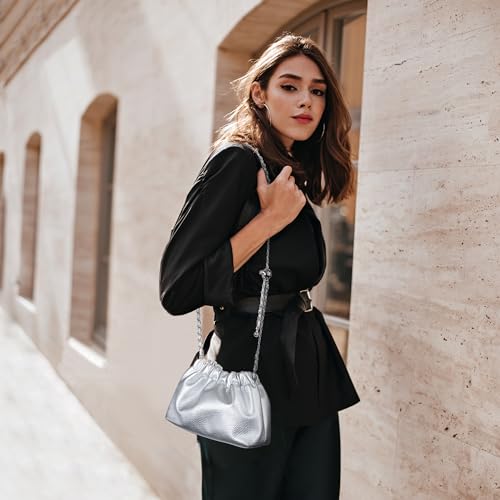 Joryin Trendy Dumpling Women's Crossbody Bag - Evening Clutch Vegan Leather Hobo Cloud Purse, Slivery - Image 2