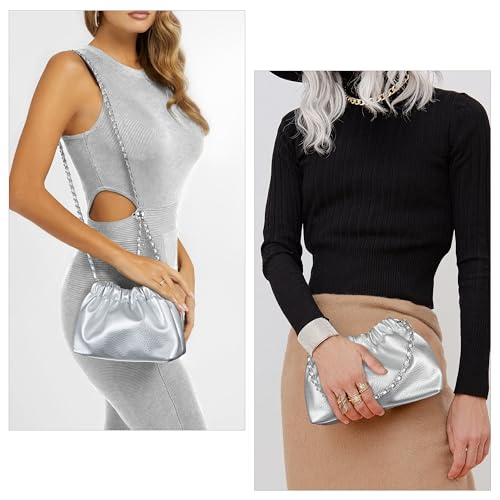 Joryin Trendy Dumpling Women's Crossbody Bag - Evening Clutch Vegan Leather Hobo Cloud Purse, Slivery - Image 3