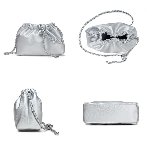 Joryin Trendy Dumpling Women's Crossbody Bag - Evening Clutch Vegan Leather Hobo Cloud Purse, Slivery - Image 4