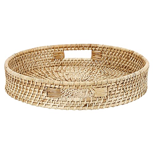 AKWAY Round Wicker Basket | Tray Wooden Serving Tray for Home | Serving Tray for Party Guests | Round Platter with Handles Diwali or Deepawali Gifts (13W x 13L x 3H inch)(Beige) - Image 5