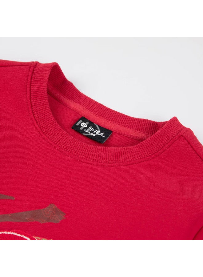 Souhait Waterbaby Boys' Pullover Sweatshirt  Spring New Red Crew Neck Big Kids Top Mall Same Style - Image 4