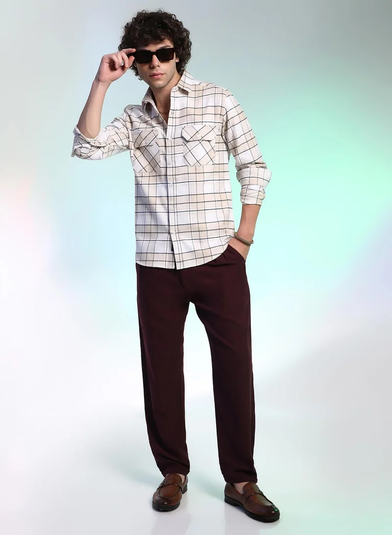 كامبوس سوترا Men's Saltbox Beige Checkered Utility Shirt