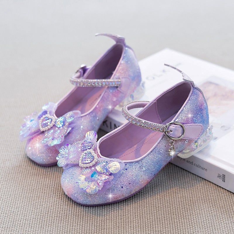 Girls'' Princess Shoes 2026 New Spring Children''s High-Heeled Shoes Elsa Shoes Girls'' Crystal Shoes Mermaid Leather Shoes - Image 2