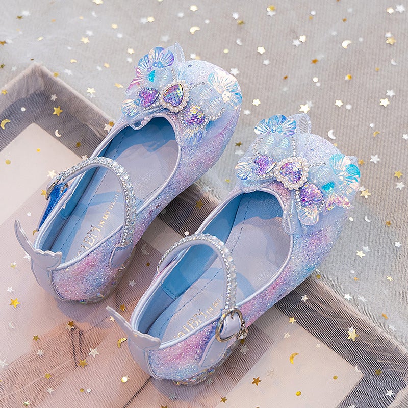Girls'' Princess Shoes 2026 New Spring Children''s High-Heeled Shoes Elsa Shoes Girls'' Crystal Shoes Mermaid Leather Shoes - Image 1