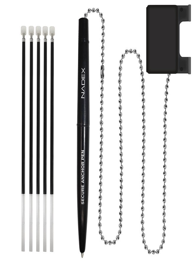 Nadex Pen with Security Chain And Base Mount | Set of 1 Pen, 1 Adhesive Mount, and 5 Refills (Black) - Image 2
