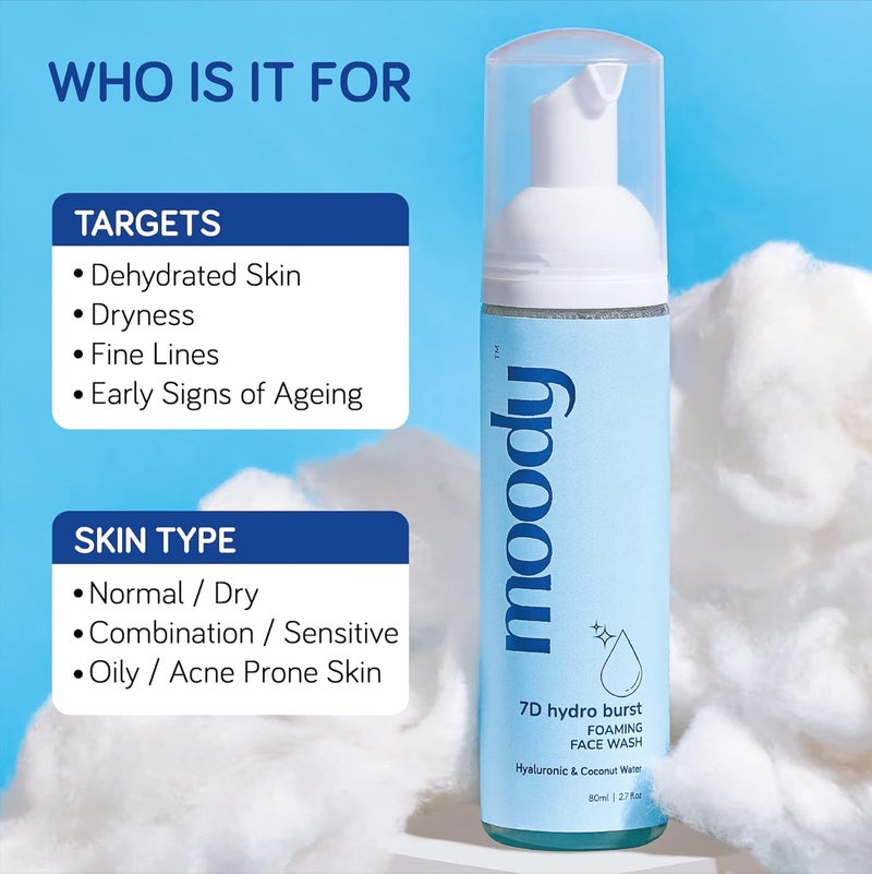 Moody 7D Hydro Burst Foaming Face Wash with Hyaluronic Acid Coconut Deep Pore Cleansing Face Wash for Glowing Skin NonDrying Gentle Cleanser Sulphate Free Vegan Men Women80 ml - Image 5