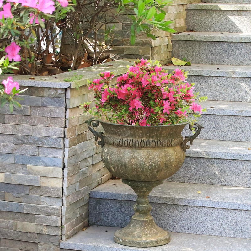 Worth Garden 18.5" H. Metal Urn Planters - Bronze Classic Antique Iron Plant Pots - Decorative Rustic Flower Pots for Outdoor Use - Traditional Urn Planter for Garden, Patio, Front Porch - Image 4