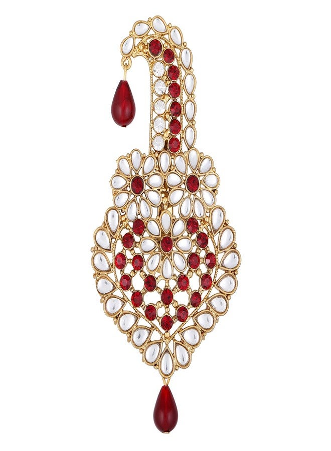 Mahi Maroon and White Crystals Kalangi Brooch for Groom/Men (KL1001002G) - Image 1