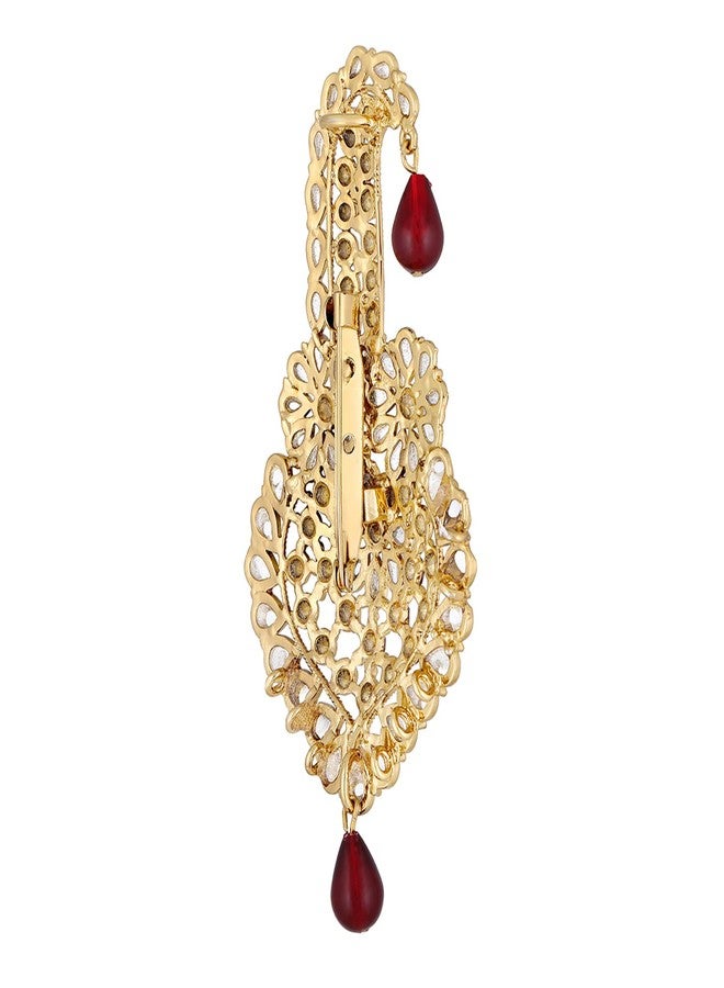 Mahi Maroon and White Crystals Kalangi Brooch for Groom/Men (KL1001002G) - Image 5
