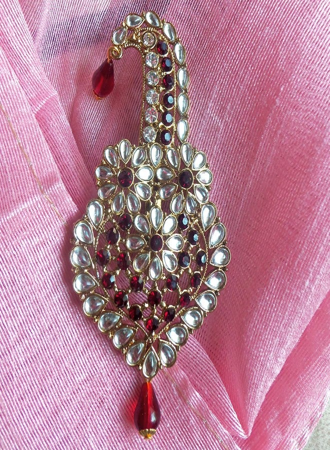 Mahi Maroon and White Crystals Kalangi Brooch for Groom/Men (KL1001002G) - Image 3
