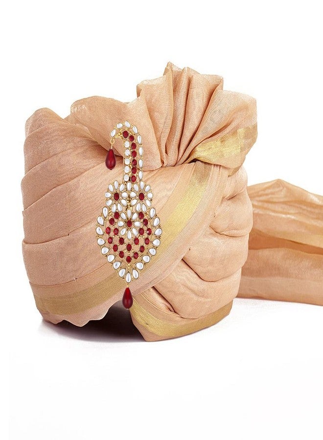 Mahi Maroon and White Crystals Kalangi Brooch for Groom/Men (KL1001002G) - Image 2