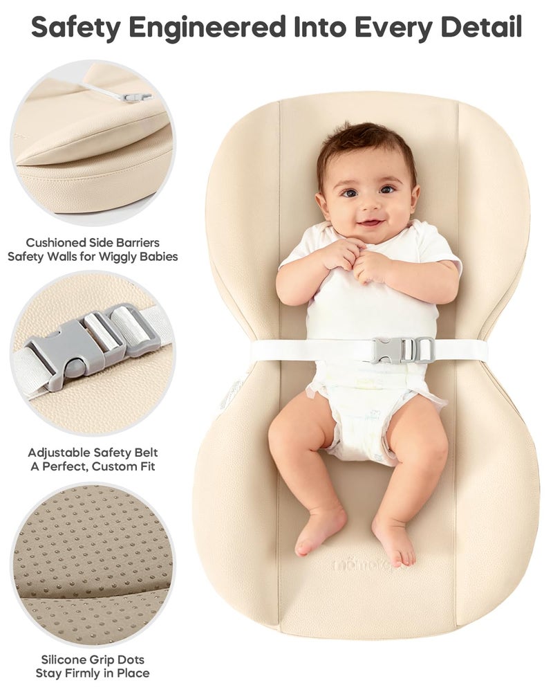 mamatepe Baby Changing Pad, Waterproof Wipe-Clean PU Leather with High-Density Foam, Non-Slip Contoured Cushioned Edges with Adjustable Safety Strap, for Dresser & Changing Table, 28"Ã—16", Beige - Image 3