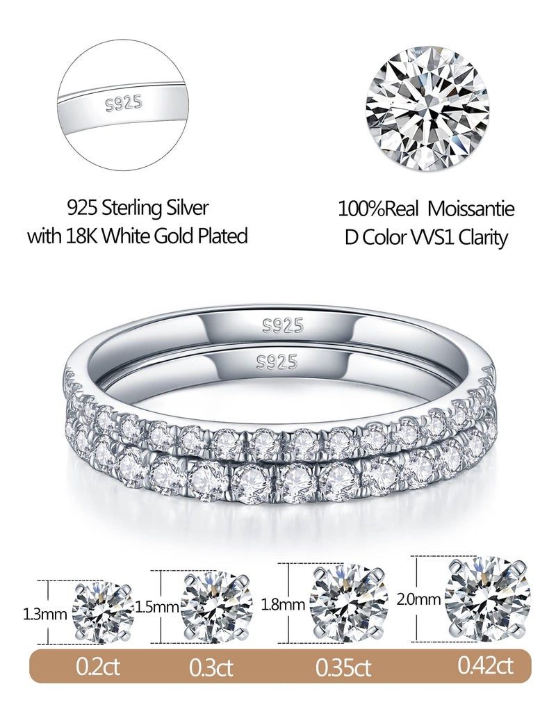 IMOLOVE Moissanite Wedding Band Wedding Rings for Women 925 Sterling Silver Rings with 18K White Gold Plated Eternity Stackable Engagement Ring Anniversary Band Size 7.5-1.3 - Image 2