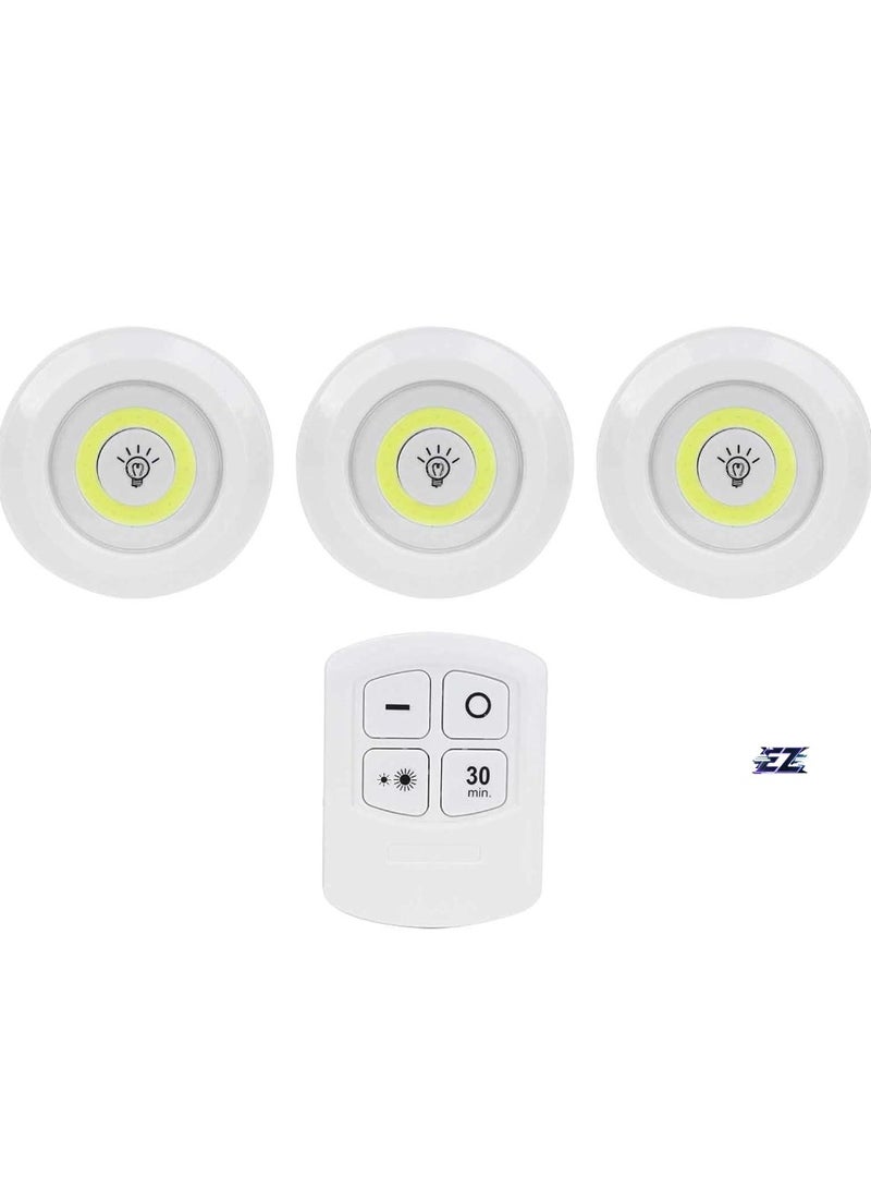 ELTRAZONE LED COB Night Light Set – 3 Pcs Battery Powered Wireless LED Disc Lamp with Remote Control, Dimmable, Adjustable Brightness, Wireless Night Lights for Bedroom, Hallway, Closet, and More - Image 2