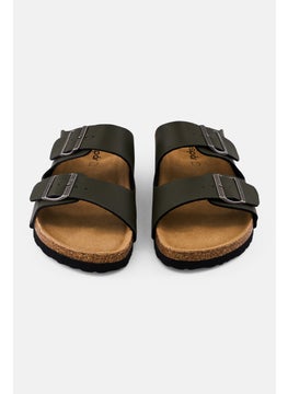 Algspar Men Double Monk Strap Slip On Cork Sandals, Army Green  - Image 3