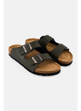 Algspar Men Double Monk Strap Slip On Cork Sandals, Army Green  - Image 1