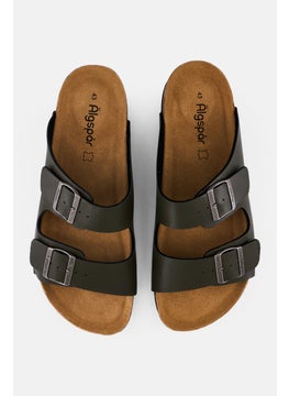 Algspar Men Double Monk Strap Slip On Cork Sandals, Army Green  - Image 4