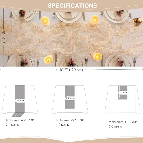 Snowkingdom 10 Ft Gold Table Runner, Sheer Gauze Chiffon Tulle Cheesecloth Sequin Glitter Metallic Foil, Table Decorations for Home Wedding Anniversary Party Birthday Holiday Christmas Thanksgiving - Image 5